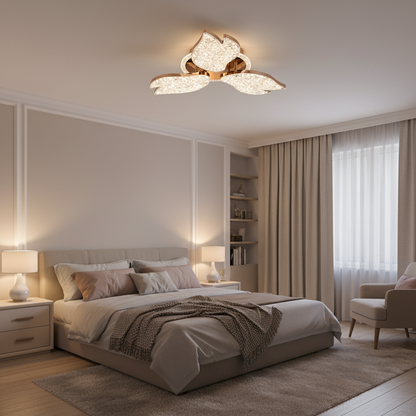 Lampadario LED con telecomando, 51W, Luce 3000K/4000K/6000K, Dimmerabile, Oro, Metallo e Acrilico