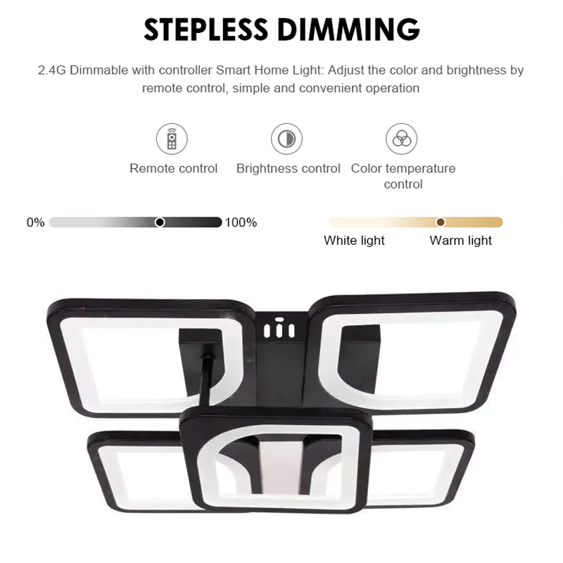 Lustra LED cu telecomanda ZOE 65W, 5 Patrate, lumina Rece/Calda/Neutra, Dimabila, Negru Lustre LED cu Telecomanda Default Title Alessandro Design