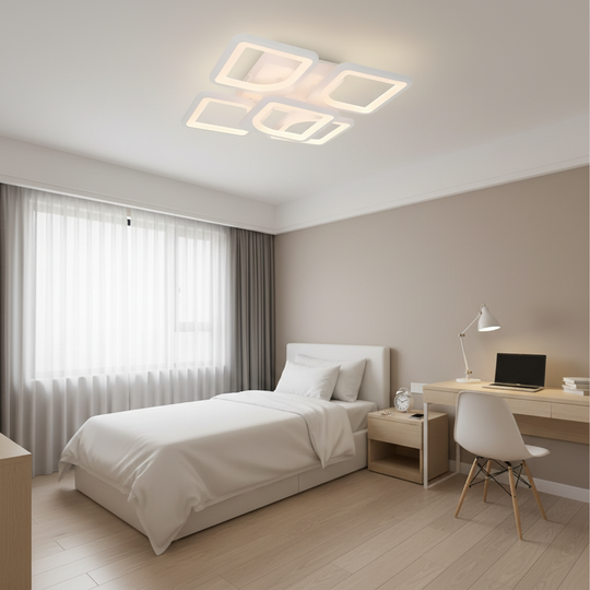 Lampadario a LED con telecomando ZOE 70W, 5 Quadrati, Luce Fredda/Calda/Neutra, Dimmerabile, Lampadario a LED Bianco con telecomando Titolo predefinito Alessandro Design