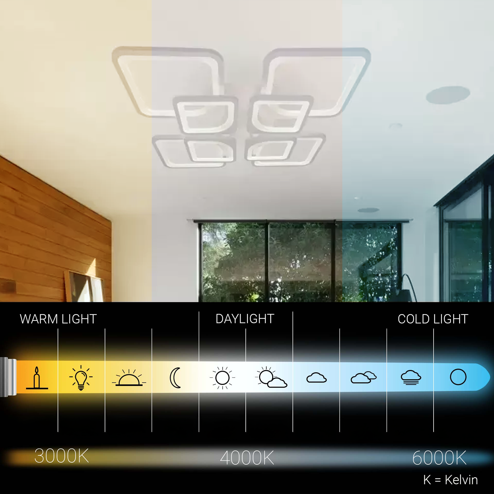 Lampadario a LED con telecomando ZOE 138W, 8 Quadrati, Luce Fredda/Calda/Neutra, Dimmerabile, Lampadario a LED Bianco con telecomando Titolo predefinito Alessandro Design