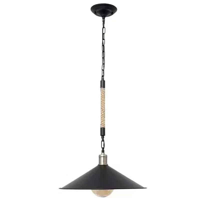 Lampadario a corda LV570/1BK, 1xE27, Diametro 26,5 cm, Altezza 11 cm, IP20, Lampadari vintage in metallo, marrone, nero e corda Titolo predefinito Alessandro Design