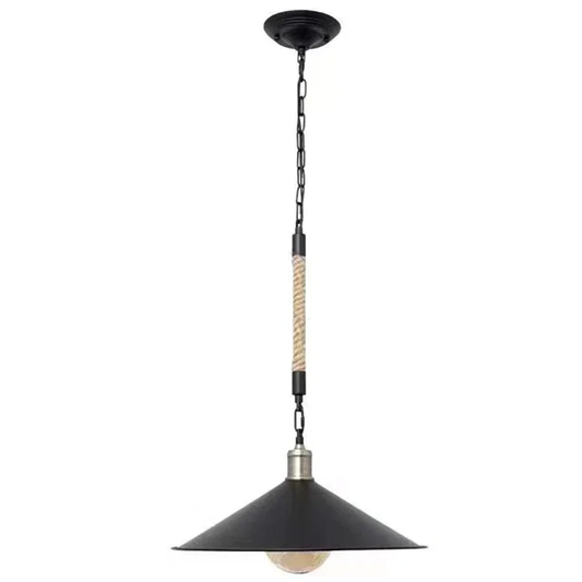 Lampadario a corda LV570/1BK, 1xE27, Diametro 26,5 cm, Altezza 11 cm, IP20, Lampadari vintage in metallo, marrone, nero e corda Titolo predefinito Alessandro Design