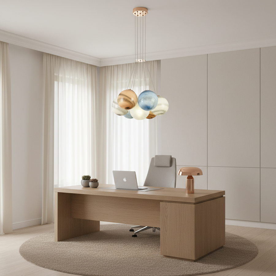 DEDD Lampadario classico, 7xE27, 40x42cm, metallo e plastica stampata in rotazionale, bianco, altezza regolabile