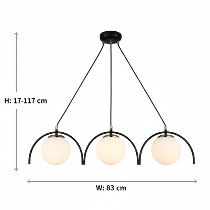 EGVEKINOT Lampadario classico, globo, 3xE27, altezza regolabile, nero