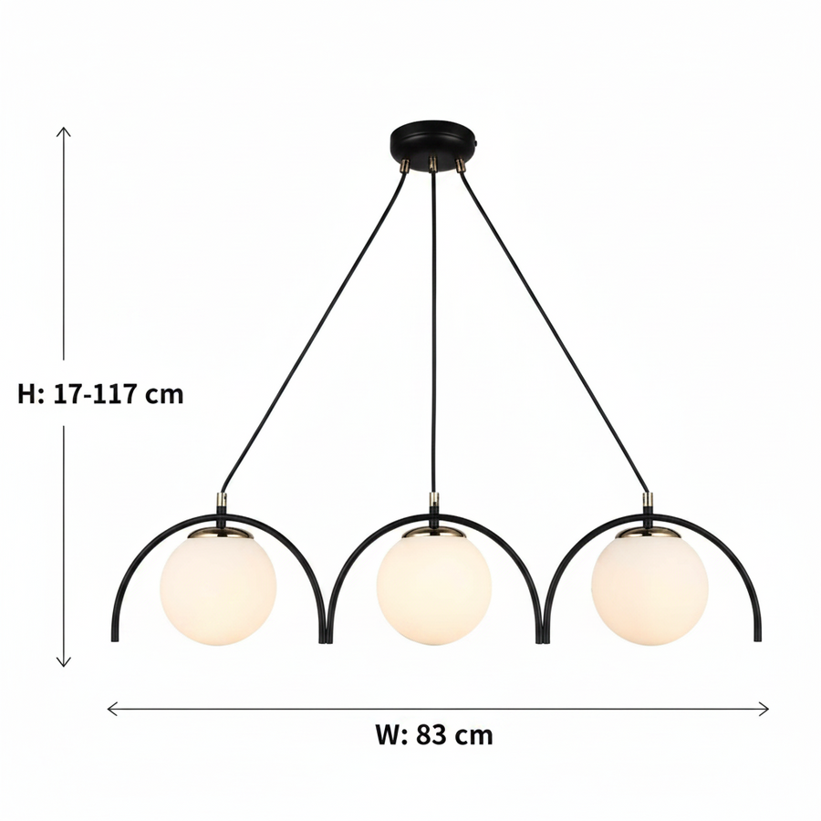 EGVEKINOT Lampadario classico, globo, 3xE27, altezza regolabile, nero