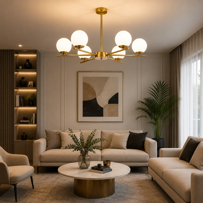 Lampadario classico NUUK, 90x57 cm, 6xE27, metallo e plastica, oro