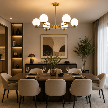 Lampadario classico NUUK, 90x57 cm, 6xE27, metallo e plastica, oro