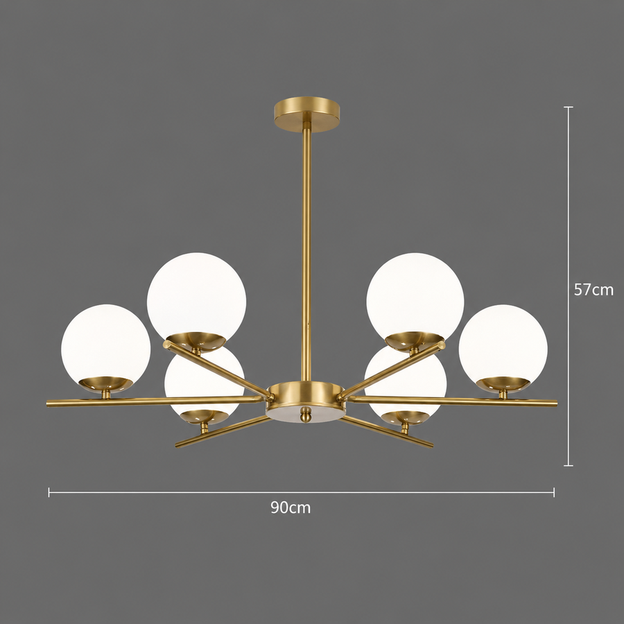 Lampadario classico NUUK, 90x57 cm, 6xE27, metallo e plastica, oro