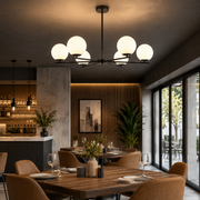 Lampadario classico NUUK, 90x57 cm, 6xE27, metallo e plastica, nero