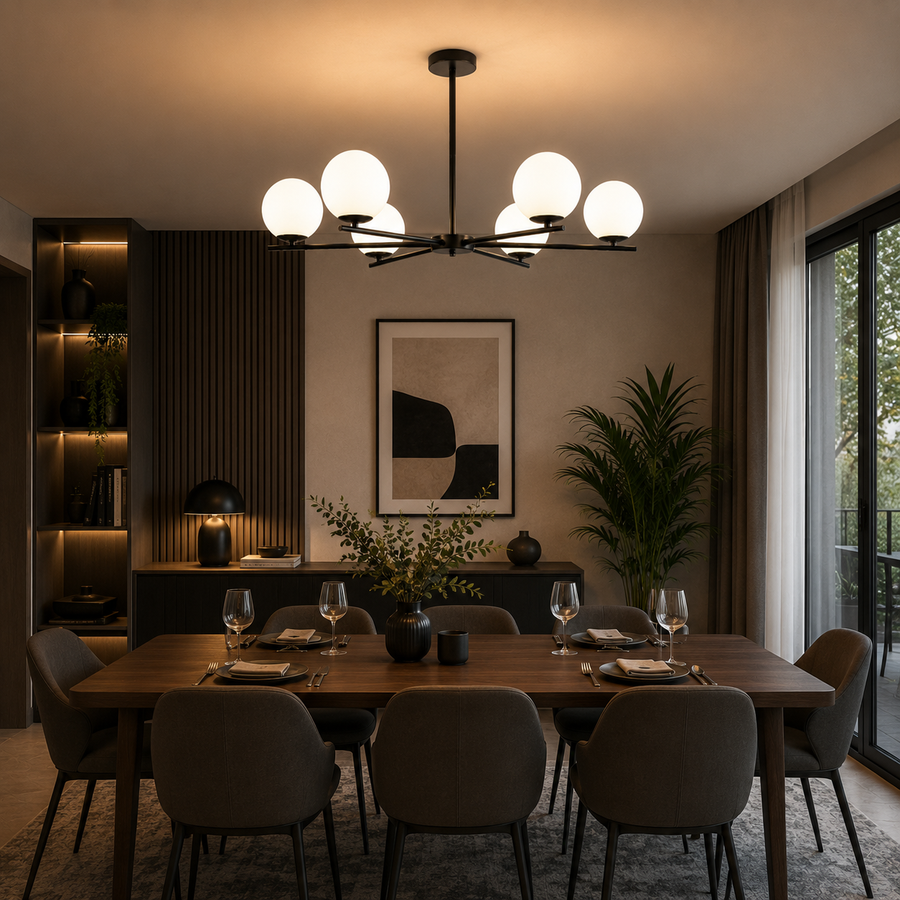 Lampadario classico NUUK, 90x57 cm, 6xE27, metallo e plastica, nero