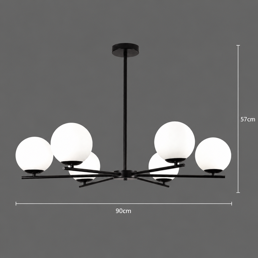 Lampadario classico NUUK, 90x57 cm, 6xE27, metallo e plastica, nero