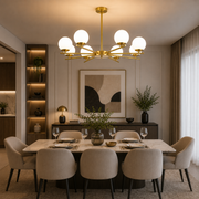 Lampadario classico NUUK, 93x57 cm, 8xE27, metallo e plastica, oro