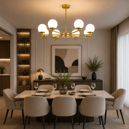 Lampadario classico NUUK, 93x57 cm, 8xE27, metallo e plastica, oro