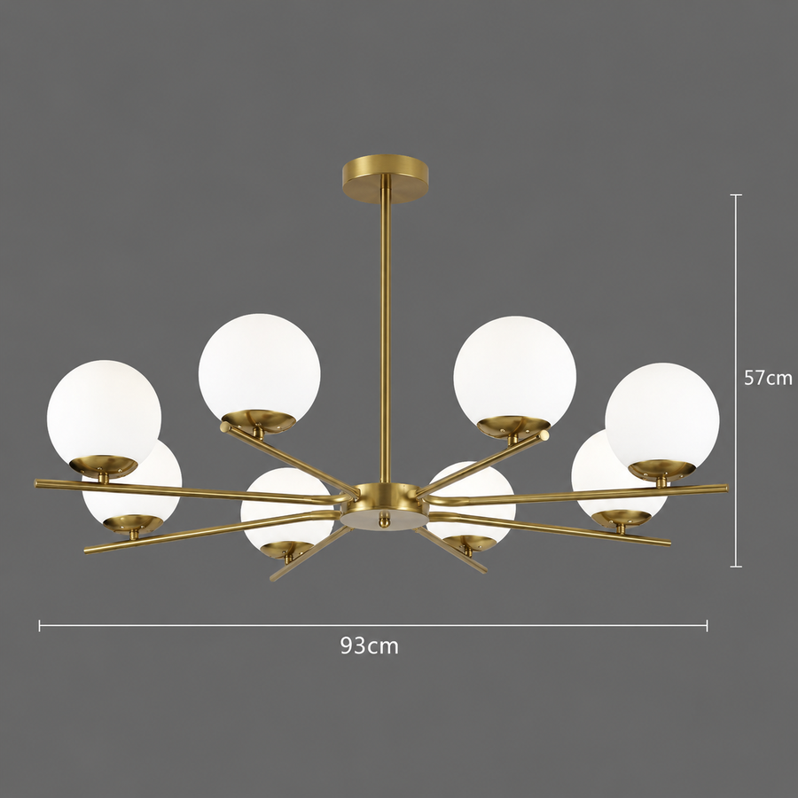 Lampadario classico NUUK, 93x57 cm, 8xE27, metallo e plastica, oro
