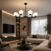 Lampadario classico NUUK, 93x57 cm, 8xE27, metallo e plastica, nero