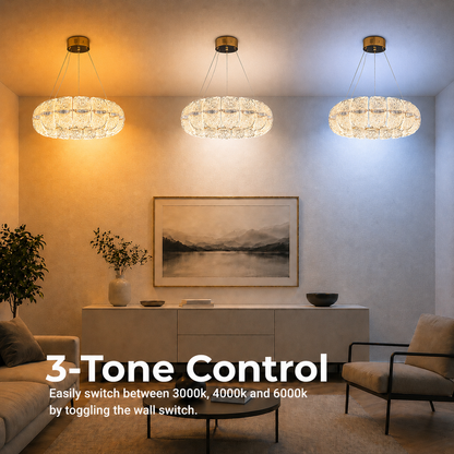 MAYON Supremo Lampadario di cristallo, 80x80 cm, 3000K/4000K/6000K, 210W, metallo e acrilico, oro