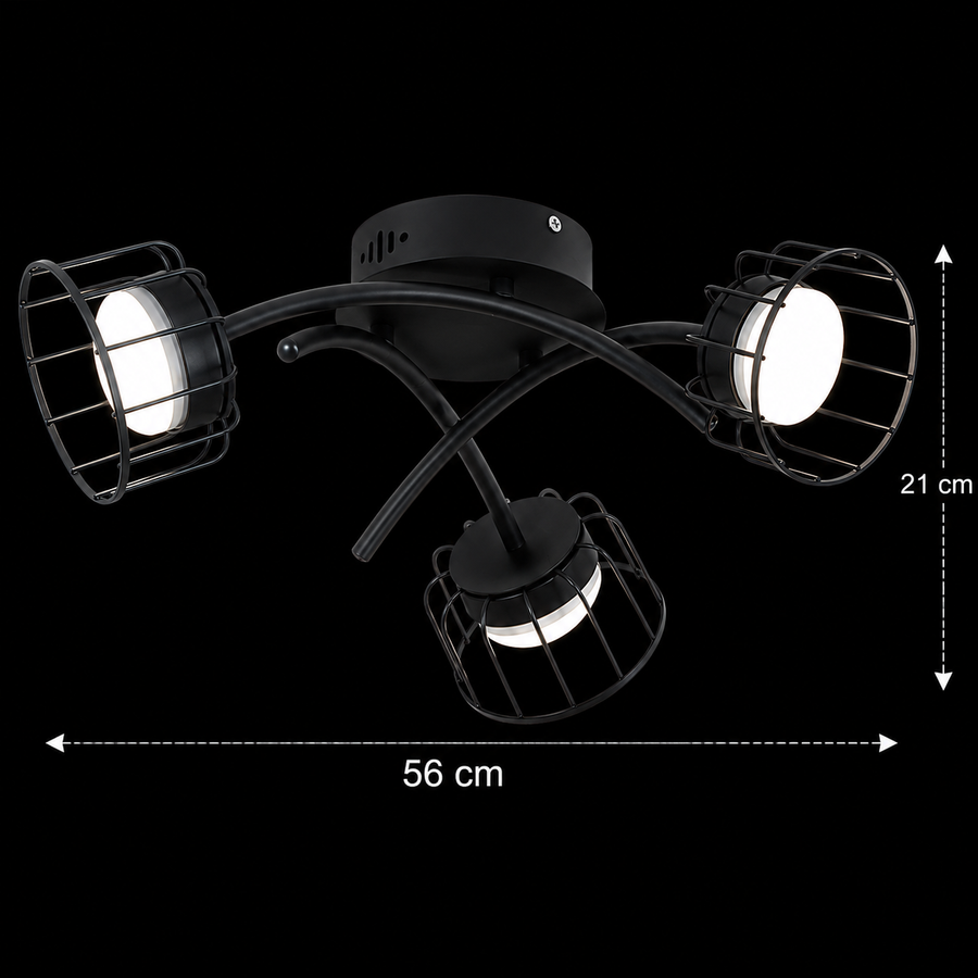 Lampadario in EPS, 3xG53, D56cm, metallo e plastica, nero