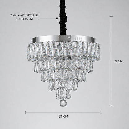 RIGO Lampadario LED Crystal con telecomando Nobile Diametro 39cm, Cromo Lucido, Altezza Regolabile, Metallo e Cristallo