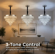 RIGO Lampadario LED Crystal con telecomando Nobile Diametro 39cm, Cromo Lucido, Altezza Regolabile, Metallo e Cristallo
