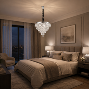 RIGO Lampadario LED Crystal con telecomando Nobile Diametro 39cm, Cromo Lucido, Altezza Regolabile, Metallo e Cristallo