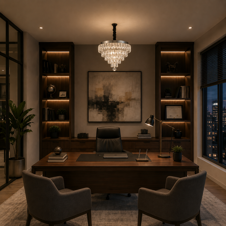 Lampadario LED cristallo con telecomando RIGO Eleganza Diametro 48cm, Cromo Lucido, Altezza Regolabile, Metallo e Cristallo