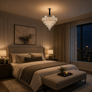 Lampadario LED cristallo con telecomando RIGO Eleganza Diametro 48cm, Cromo Lucido, Altezza Regolabile, Metallo e Cristallo