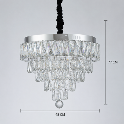 Lampadario LED cristallo con telecomando RIGO Eleganza Diametro 48cm, Cromo Lucido, Altezza Regolabile, Metallo e Cristallo
