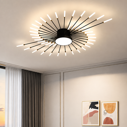 Lampadario LED DASHOGUZ, Ø105cm, 8W, 28 Bracci, Luce Neutra, Metallo e Acrilico, Nero e Oro