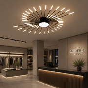 Lampadario LED DASHOGUZ, Ø105cm, 8W, 28 Bracci, Luce Neutra, Metallo e Acrilico, Nero e Oro