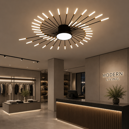 Lampadario LED DASHOGUZ, Ø105cm, 8W, 28 Bracci, Luce Neutra, Metallo e Acrilico, Nero e Oro