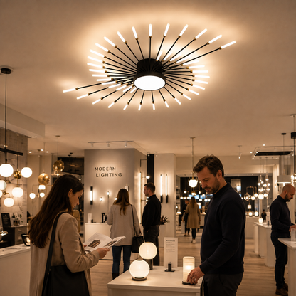 Lampadario LED DASHOGUZ, Ø105cm, 8W, 28 Bracci, Luce Neutra, Metallo e Acrilico, Nero e Oro
