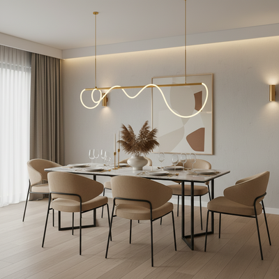 DIVINO Lampadario LED con Tubo Flessibile in Silicone - 62W, Luce Orientabile, Oro