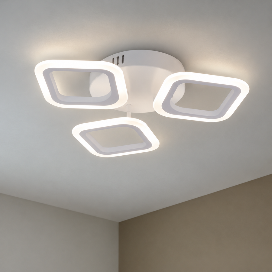 Lampadario LED ERIKA 20W, 3 Quadrati, Luce Calda/Neutra/Fredda, Bianco, Metallo e Acrilico