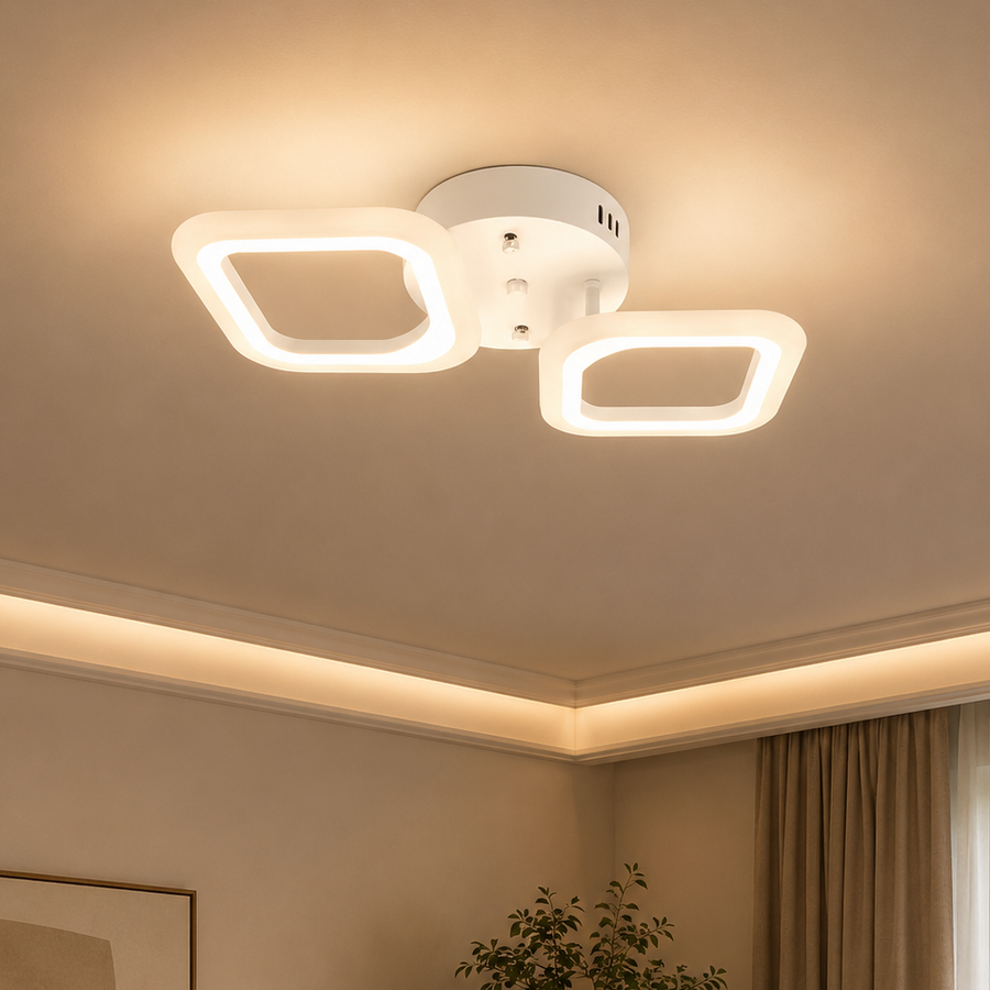 Lampadario a LED ERIKA 27W, 2 Quadrati, Luce Neutra, Bianco