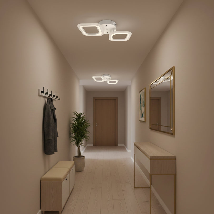 Lampadario a LED ERIKA 27W, 2 Quadrati, Luce Neutra, Bianco