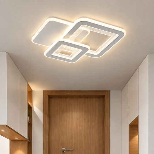 Lampadario LED SQUARE 57W, 3 Quadrati, luce Fredda/Calda/Neutra, Bianco