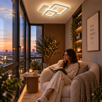 Lampadario LED SQUARE 57W, 3 Quadrati, luce Fredda/Calda/Neutra, Bianco