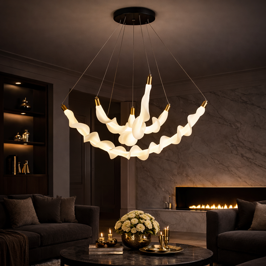 Lampadario LED a Sospensione UNDA Crown in Acrilico, 28W, Luce Calda/Neutra/Fredda 3000/4000/6000K, Bianco, Altezza Regolabile, Lampadari Moderni in Metallo e Acrilico Titolo predefinito Alessandro Design