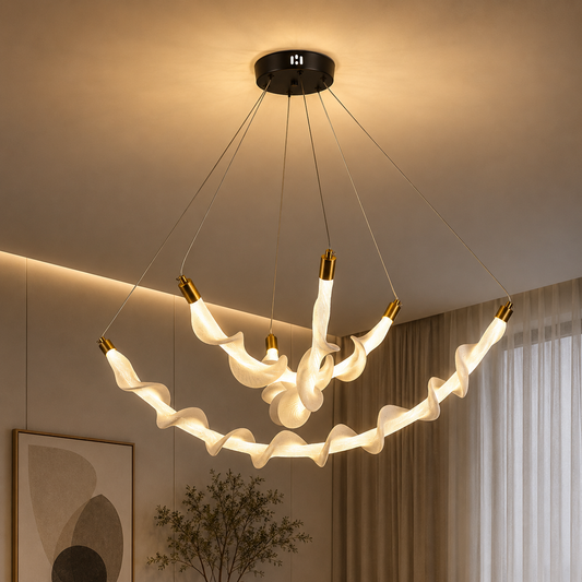 Lampadario LED a Sospensione UNDA Crown in Acrilico, 28W, Luce Calda/Neutra/Fredda 3000/4000/6000K, Bianco, Altezza Regolabile, Metallo e Acrilico