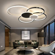 Lampadario LED con Telecomando, KILLIAN, 74W, 6 Cerchi, Luce Fredda/Calda/Neutra 3000K/4000K/6000K, Dimmerabile, Bianco e Nero, Lampadari LED in Metallo e Acrilico con Telecomando Titolo predefinito Alessandro Design