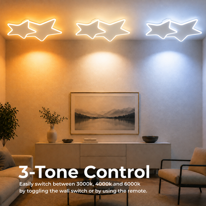 Lampadario LED con telecomando 41W, Stelle, Luce Fredda/Calda/Neutra, Dimmerabile, Bianco
