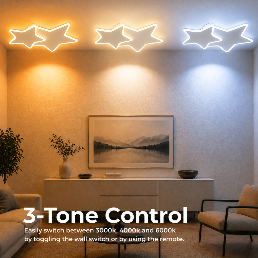 Lampadario LED con telecomando 41W, Stelle, Luce Fredda/Calda/Neutra, Dimmerabile, Bianco