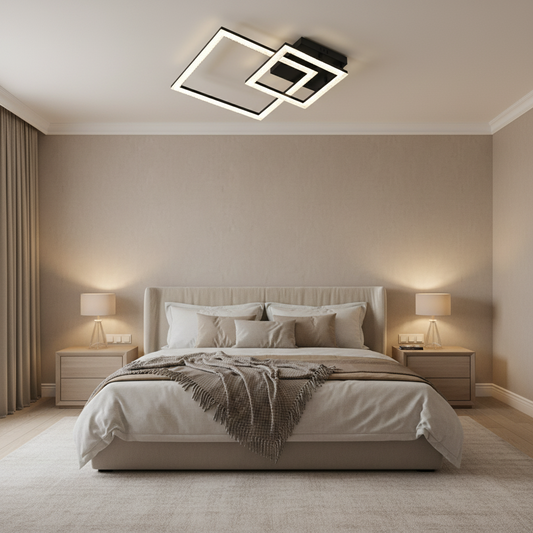 Lampadario LED con telecomando BANDO 39W, 2 Quadrati, Luce Fredda/Calda/Neutra, Dimmerabile, Nero, Metallo e Acrilico