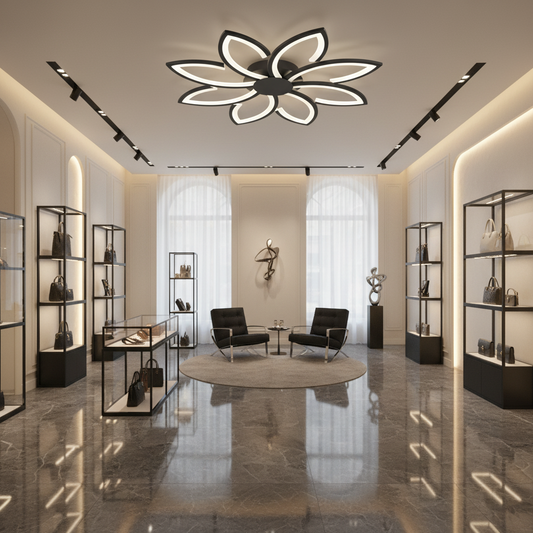 Lampadario LED con telecomando BLUM, 108W, Luce Fredda/Calda/Neutra, Dimmerabile, Nero, Metallo e Acrilico
