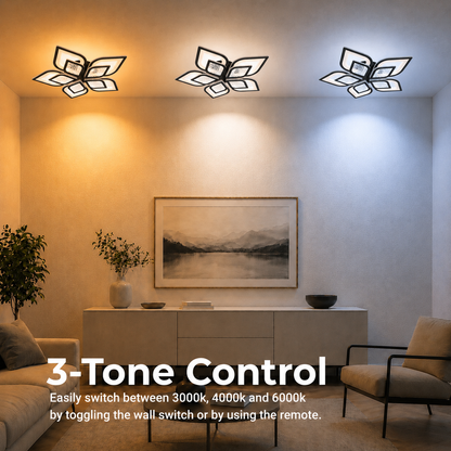 Lampadario LED con telecomando DALIA 96W, 5 Petali, Luce Fredda/Calda/Neutra, Dimmerabile, Nero