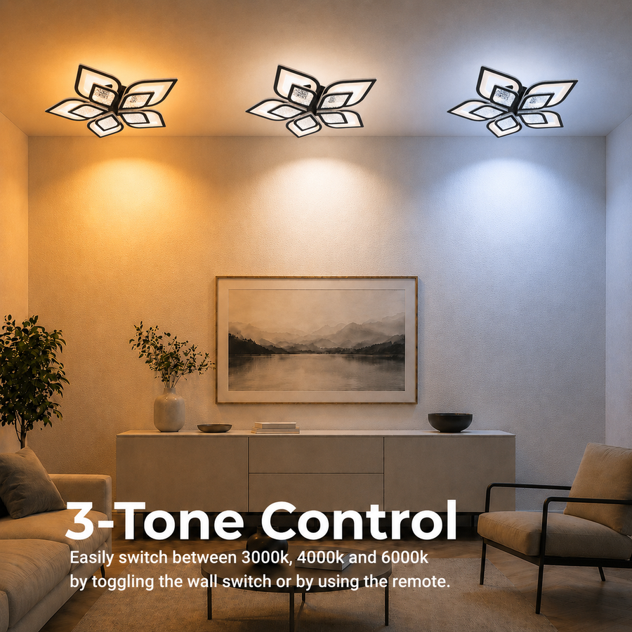 Lampadario LED con telecomando DALIA 96W, 5 Petali, Luce Fredda/Calda/Neutra, Dimmerabile, Nero