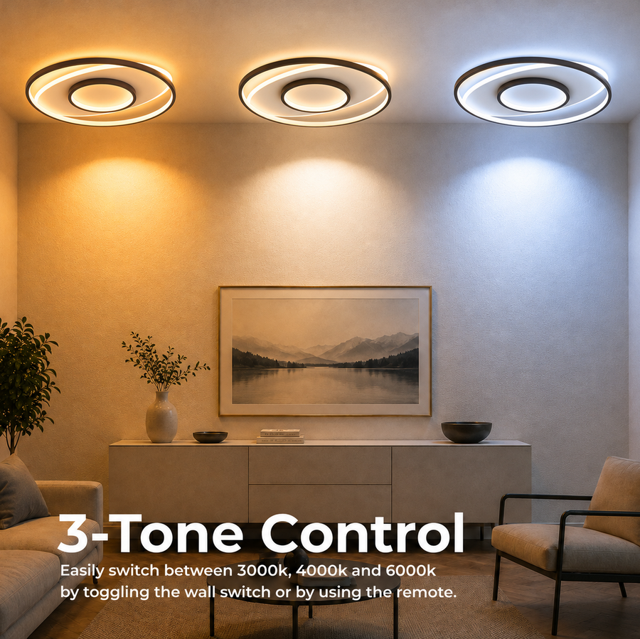 Lampadario LED con telecomando FIGURATO, 63W, 3 Cerchi, Luce Fredda/Calda/Neutra, Dimmerabile, Nero