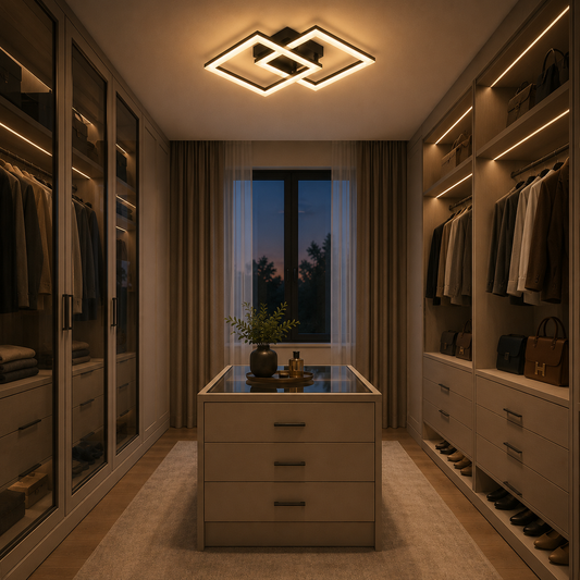Lampadario LED con telecomando GEO 29W, 2 Quadrati, Luce Fredda/Calda/Neutra, Dimmerabile, Metallo e Acrilico, Nero
