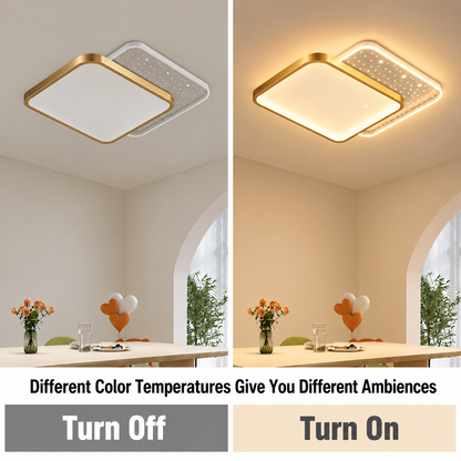 Lustra LED cu telecomanda GILDRA 48W, 2 Patrate, lumina Rece/Calda/Neutra, Dimabila, Auriu