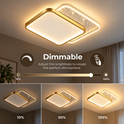 Lustra LED cu telecomanda GILDRA 48W, 2 Patrate, lumina Rece/Calda/Neutra, Dimabila, Auriu